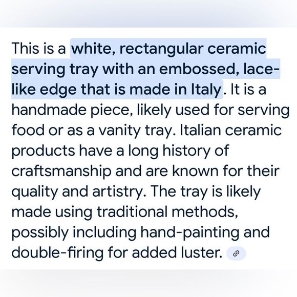 Handmade Italy Elegant White Rectangular Bread Serving Platter Vanity Bath Tray - Picture 9 of 9